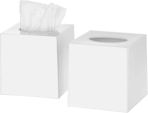 DW‹LLZA HOM‹ Tissue Box Cover Square - Facial Cube Tissue Box Holder Case Dispenser for Bathroom Vanity Countertop, Bedroom Dresser, Office Desk or Night Stand Table, 2 Pack - White