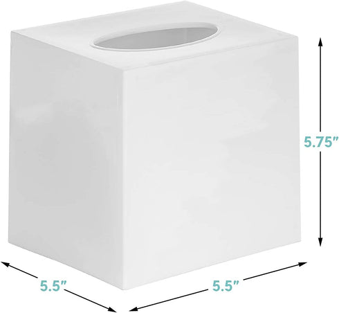 DW‹LLZA HOM‹ Tissue Box Cover Square - Facial Cube Tissue Box Holder Case Dispenser for Bathroom Vanity Countertop, Bedroom Dresser, Office Desk or Night Stand Table, 2 Pack - White
