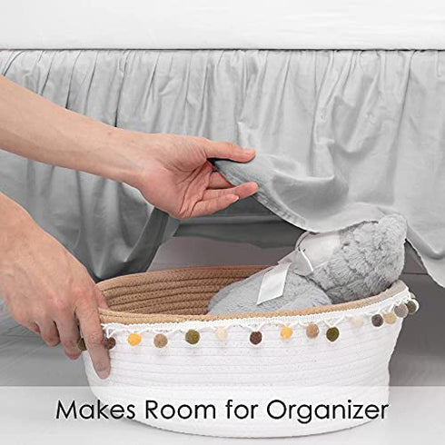 TILLYOU Crib Bed Skirt Dust Ruffle, 100% Natural Cotton, Nursery Crib Bedding Accessory Toddler Bedskirt for Baby Boys Girls, 14" Drop, Pale Gray