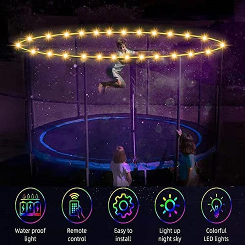 52Ft Trampoline Lights, SUVEUS Waterproof LED Lights for 16Ft 15Ft 14Ft 12Ft 10Ft Trampoline, 16 Colors Change with Remote and App Control, Sync up to Music, Super Bright for Kids to Play at Night