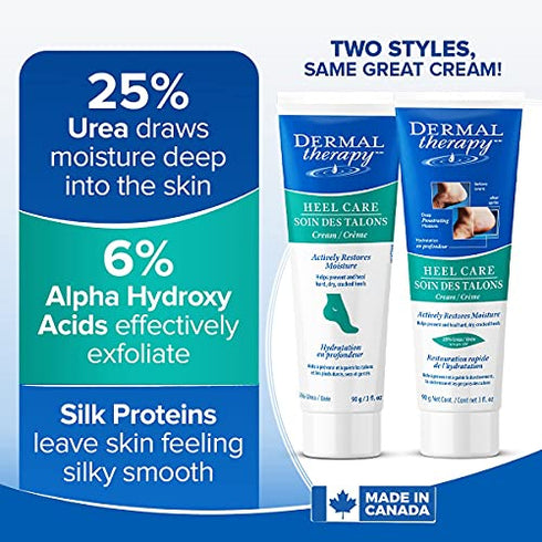 Dermal Therapy Heel Care Cream - Moisturizing Treatment that Repairs and Heals Dry, Rough, Cracked Heels and Feet | 25% Urea and 6% Alpha Hydroxy Acids (3 Ounce) | Packaging May Vary