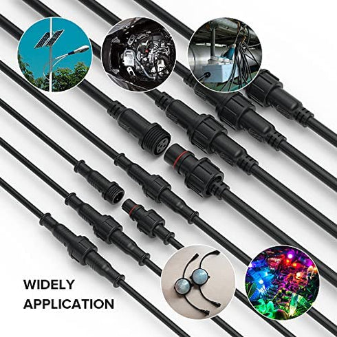 BTF-LIGHTING 3 Pin Electrical Connector 22AWG IP65 Male Female Connector 7.87in/20cm Extension Cable for Car,Truck,Boat,Indoor/Outdoor LED Strip Lights/String 15mm Nut Small Size 5 Pairs