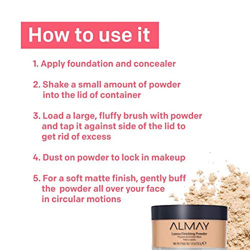 Setting Powder by Almay, Face Makeup, Matte Loose Powder, Hypoallergenic, Cruelty Free, 100 Light, 1 Oz