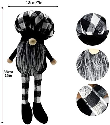 2 Pcs Buffalo Plaid Gnome Shelf Sitter,Farmhouse Gnome Plush Elf Decorations,Mr Gnome and Mrs Gnome Dolls, Handmade Elf Scandinavian Household Ornaments Kitchen Tiered Tray Décor