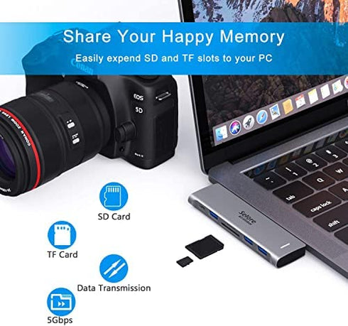 USB C Adapter for MacBook Pro/MacBook Air M1 2020 2019 2018 13" 15" 16", 6 in 1 USB-C Hub MacBook Pro Accessories with 3 USB 3.0 Ports,USB C to SD/TF Card Reader and 100W Thunderbolt 3 PD Port