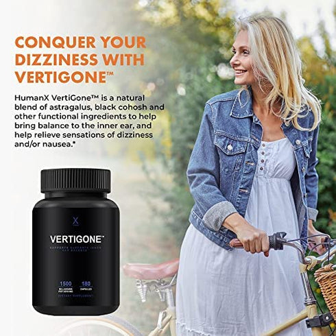 VertiGone - Vertigo Relief - USA Third Party Tested - Ancient Natural Inner Ear Balance Supplement - Relieves Dizziness, Nausea, Spinning & Swaying Sensations - Non GMO - Dizzy Aid Pills - by Humanx