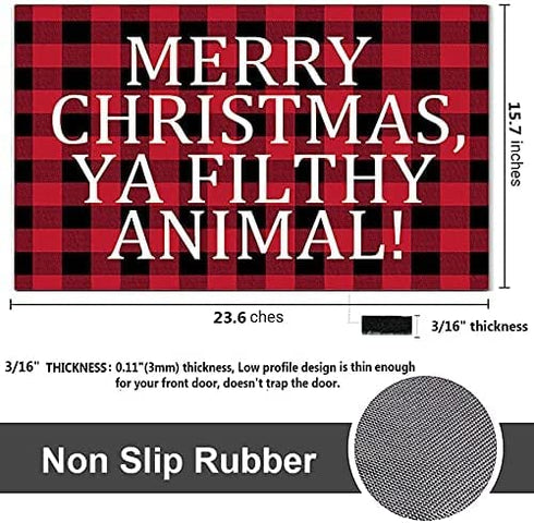 DAYLIPILLOW Red Black Buffalo Check Plaid Doormat - Merry Christmas Ya Filthy Animal Doormat Welcome Outdoor Door Mat 23.6" x 15.7"
