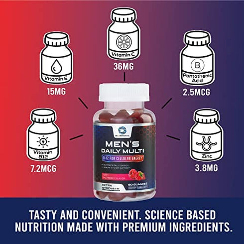 Men's Multivitamin Gummy - Daily Immune & Energy Support Supplement with Vitamins A, B12, C, D, Biotin, Zinc - Chewable Gummy Adult Multi Vitamin & Mineral - Non-GMO & Gluten Free - 60 Gummies