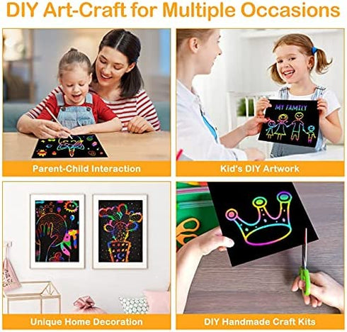 QXNEW Scratch Rainbow Art for Kids: Magic Scratch off Paper Children Art Crafts Set Kit Supplies Toys Black Scratch Sheets Notes Cards for Boys Girls Birthday Party Favors Games Christmas Easter Gifts