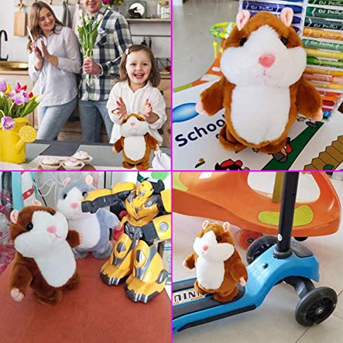 Tonmp Brown Talking Hamster Mouse Toy - Repeats What You Say and Can Walk - Electronic Pet Talking Plush Buddy Hamster Mouse as Party Gift (Brown)