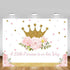MEHOFOTO Little Princess Baby Shower Photo Studio Booth Background Pink Floral Shimmer Gold Crown Polka Dots Royal Celebration Photography Backdrops Banner for Cake Table Supplies 7x5ft