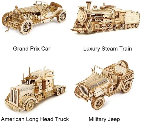ROKR Model Car Kits Wooden 3D Puzzles Model Building Kits for Adults to Build - Educational Brain Teaser Assembly Model, for Teens & Kids Ages 8-10 (Prime Steam Express/12.1 * 2.7 * 3.3)