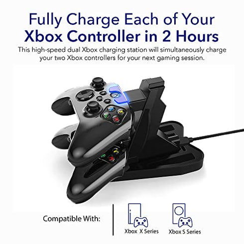 Dual Xbox Charging Station with USB Cable and LED Indicator | Xbox one Controller Charger Compatible with One S, One X | Fast Charging | (Vertical)