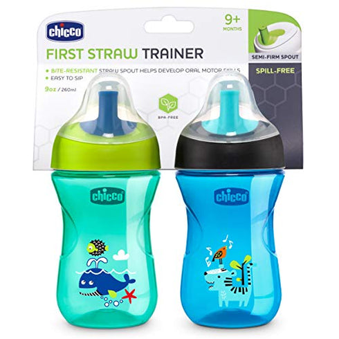 Chicco Sport Spout Trainer, Spill Free Baby Sippy Cup, 9 Months, Teal/Blue, 2 Count (Pack of 1)