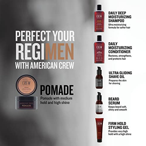Men's Hair Pomade by American Crew, Medium Hold with High Shine, 3 Oz