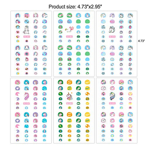 Konsait 1000+pcs Unicorn Nail Stickers Nail Decals Self Adhesive 3D Nail Art Stickers Nail Tips Decorations Manicure Decoration for Kids Little Girls Fingernails Toenails Nail Tips