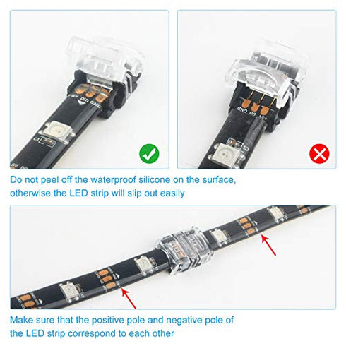 RGBZONE 10Pcs LED Strip Connector 3 Pin 10mm Strip to Strip Unwired Gapless Solderless Connector for Dual Color and Digital Pixel Strip Light