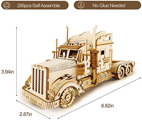 ROKR 3D Wooden Puzzle for Adults-Mechanical Car Model Kits-Brain Teaser Puzzles-Vehicle Building Kits-Unique Gift for Kids on Birthday/Christmas Day(1:40 Scale)(MC502-Heavy Truck)