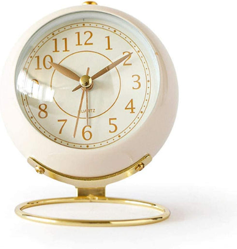 JUSTUP Silent Analog Alarm Clock, Classic Small Non-Ticking Tabletop Kids Room Alarm Clock Battery Operated Desk Clock with Backlight HD Glass for Bedroom Living Room Kitchen Indoor Decor (White)