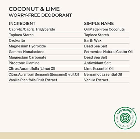 Each & Every Natural Aluminum-Free Deodorant for Sensitive Skin with Essential Oils, Plant-Based Packaging, Coconut & Lime, 2.5 Oz.