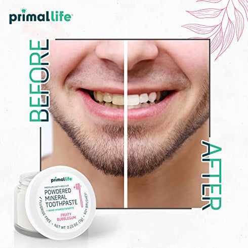 Primal Life Organics - Dirty Mouth Toothpowder, Tooth Cleaning Powder, Flavored Essential Oils with Natural Kaolin & Bentonite Clay, Good for 200+ Brushings, Organic, Vegan (Sweet Bubblegum, 0.25 oz)