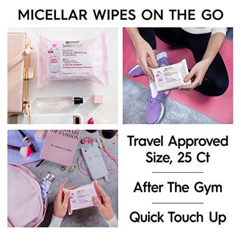 Makeup Remover Face Wipes for Waterproof Makeup by Garnier SkinActive Micellar, Gently Removes Makeup and Cleanses Skin, 25 Count