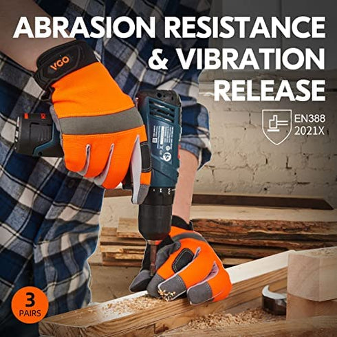 Vgo... 3-Pair Safety Work Gloves, Light Duty Mechanic Gloves (Size XL, 3Colors,SL7584)