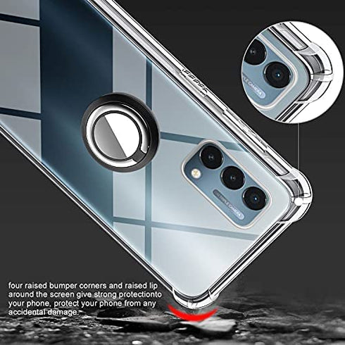 for OnePlus Nord N200 5G Case with Tempered Glass Screen Protector Clear Soft Shockproof Protective Phone Case Cover with 360 Degree Rotating Holder Kickstand for OnePlus N200 5G, Crystal Clear