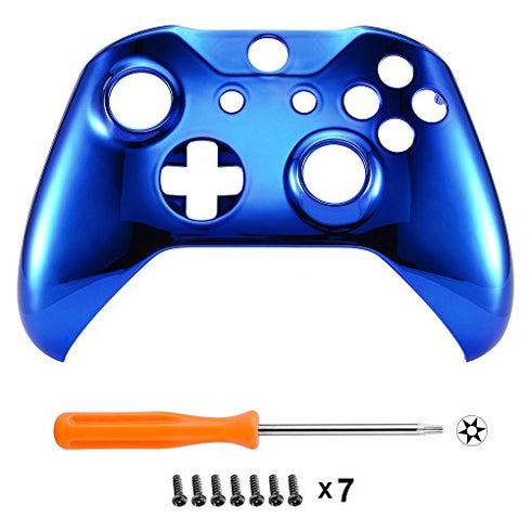 eXtremeRate Chrome Blue Edition Front Housing Shell for Xbox One Wireless Controller Model 1708, Replacement Custom Faceplate Cover for Xbox One S & Xbox One X Controller - Controller NOT Included