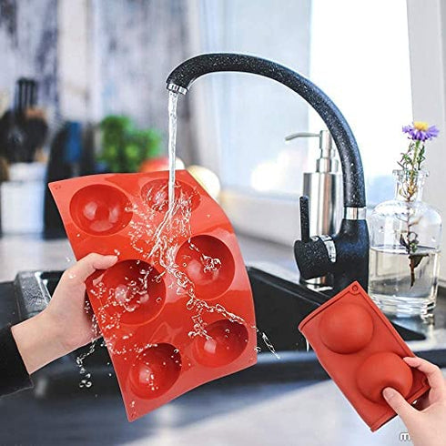 BAKER DEPOT 6 Holes Hot Chocolate Bomb Mold Dome Silicone Mould For Chocolate Cake Jelly Pudding Handmade Soap Round Shape Circle Cake Moulds Dia: 2 1/2 inches, Set of 2