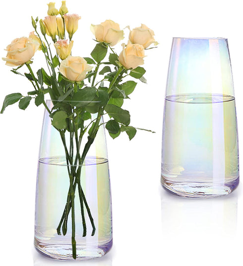 Lyellfe 2 Pack Modern Glass Vase for Flower, Clear Decorative Iridescent Vase, 8.6" Tall Irised Ins Handicraft Creative Table Vase for Centerpieces, Living Room, Home, Office, Gifts, Wedding