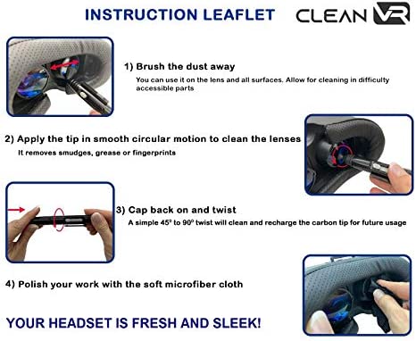 Clean VR Kit for Cleaning Virtual Reality Accessories | Compatible with Oculus Quest 2 | Lens Cleaning Pen + 2 Microfiber Cloths