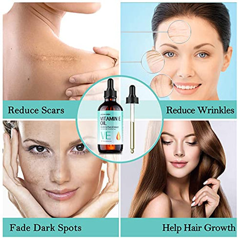 Vitamin E Facial Oil - 80000IU Pure Organic Vitamin E for Moisturizing & Nourishment - Reduce Scars, Fine Lines, Dark Spots, Stretch Marks - for Face, Skin, Body & Nails (120mL / 4.05fl oz)