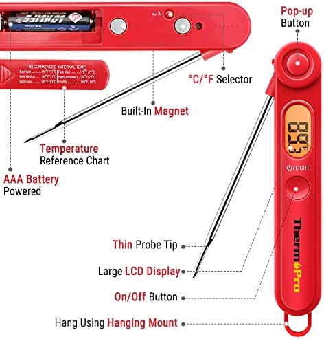 ThermoPro TP03 Digital Meat Thermometer for Cooking Kitchen Food Candy Instant Read Thermometer with Backlight and Magnet for Oil Deep Fry BBQ Grill Smoker Thermometer