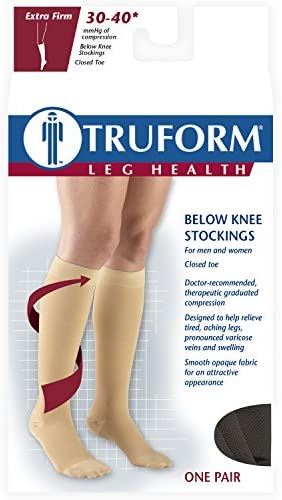 Truform 30-40 mmHg Compression Stockings for Men and Women, Knee High Length, Closed Toe, Black, X-Large