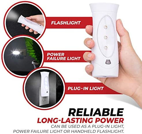 Amerelle LED Emergency Lights For Home Power Failure – Triple Function Power Failure Light and Plug In Flashlight Combo, With Rechargeable Battery – Be Snow Storm & Hurricane Ready (71134)