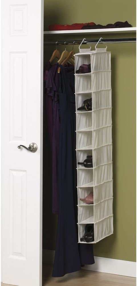 Household Essentials 311322 Hanging Shoe Storage Organizer for Closets |10 Pocket Shelves | Natural Canvas