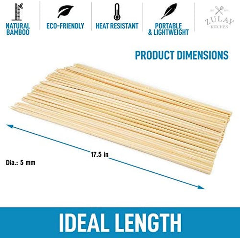 Zulay Kitchen Authentic Bamboo Marshmallow Smores Sticks - 40 Extra Long 17.5" Roasting Sticks - 5mm Heavy-Duty Bamboo Skewers - Thick Smore Sticks - Ideal for Grilling - Marshmallow Sticks Camping