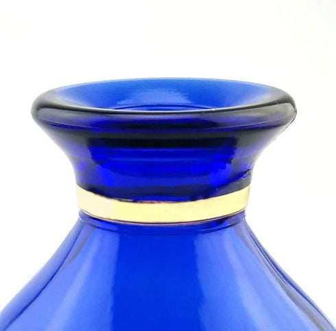 YILE Glass Vase for Flowers, Rounded Small Blue Glass Vase for Home Decor Gift Centerpieces Events (Dark Blue & Gold)
