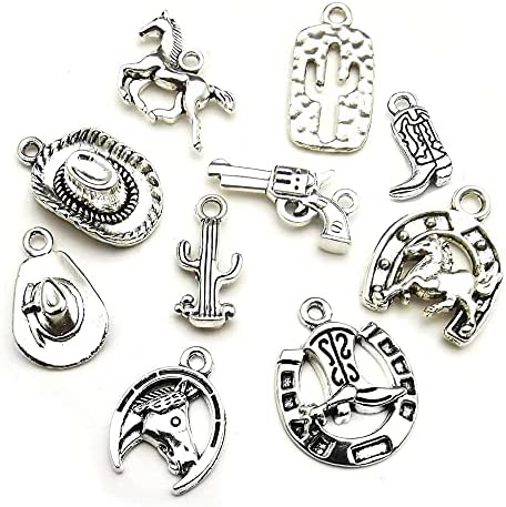 60PCS Antique Silver Western Cowboy Charms Pendants Horse Hat cactus Cowboy Boot Charms for Bracelet Earrings Necklace Jewelry Making (10 Style, 6 of Each)HM672