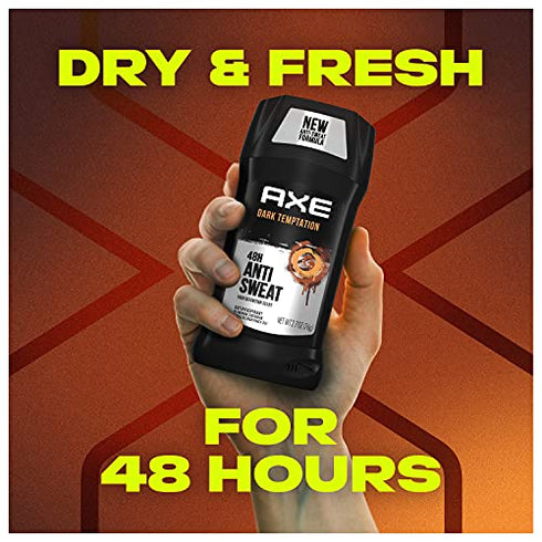 AXE Antiperspirant Stick For Men 48 Hour Sweat And Odor Protection For Long Lasting Freshness Dark Temptation Smooth Dark Chocolate Scent Men's Deodorant 2.7 oz