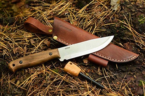 BPS Knives Adventurer - Bushcraft Knife - Fixed-Blade Carbon Steel Knife with Leather Sheath and Firestarter - Outdoor Full Tang Knife - Camping Knives - Survival Tactical Camp Knife - Utility Knife