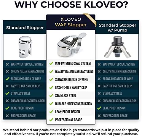 Champagne Stoppers by KLOVEO - Patented Seal (No Pressure Pump Needed) Made in Italy - Professional Grade WAF Champagne Bottle Stopper - Prosecco, Cava, and Sparkling Wine Stopper