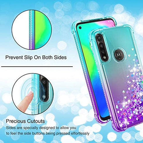 Gritup Moto G Power Case, Motorola G Power Phone Case with HD Screen Protector for Girls Women, Cute Clear Gradient Glitter Liquid TPU Slim Phone Case for Motorola Moto G Power Teal/Purple