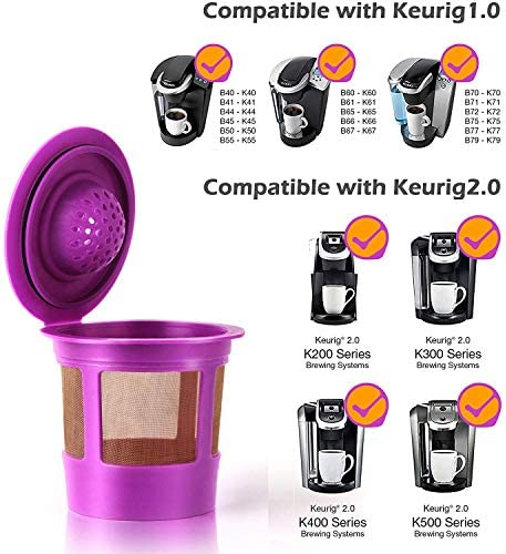 4 Reusable K Cups for Keurig K-Classic, K-Elite, K-Select, K-Cafe, K-Compact, K200, K300, K400, K500, Refillable Kcups Coffee Filters for 2.0 and 1.0 Brewers