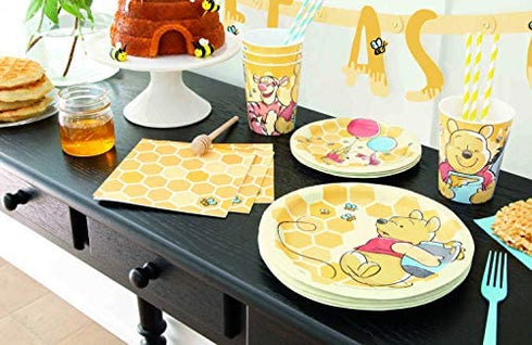 Unique Disney Winnie The Pooh Dinnerware Party Bundle | Luncheon Napkins, Dinner & Dessert Plates, Table Cover | Great for Themed Parties, Kid's Birthday, Halloween - Officially Licensed by Unique