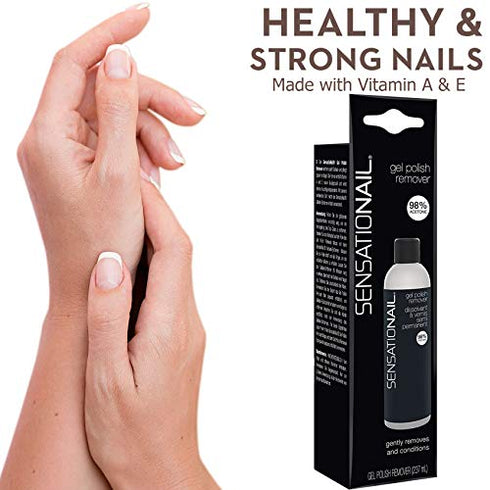 SensatioNail Gel Nail Polish Remover, 8 Fl. Oz. Bottle – 98% Acetone Nail Polish Remover with Eucalyptus and Vitamins A & E – Gently Removes Polish and Conditions Nails – Essential Nail Care Product