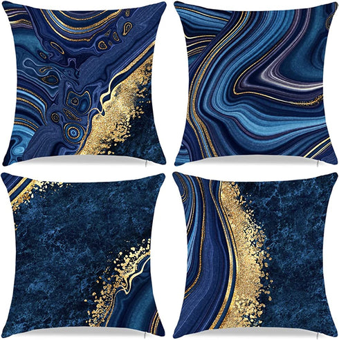 Throw Pillow Covers, Navy Blue Decorative Pillow Covers ,Blue and Gold Marble Pillowcase 18x18 inch, Couch Cushion Cover Set of 4 for Home Living Room Bedroom Sofa Decor Pillows