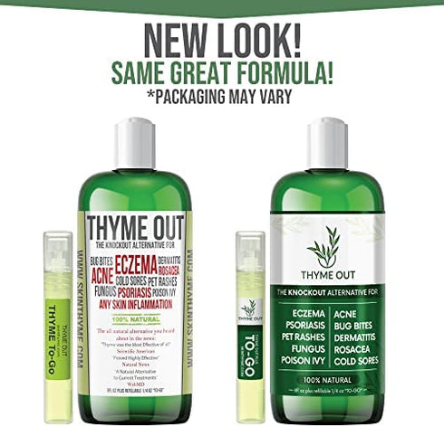 Thyme Out Natural Skin Treatment for Eczema Relief, Psoriasis, Acne, Dermatitis, Rosacea, Cold Sores, Pet Rashes, Bug Bites, Fungus, Poison Ivy, Anti Itch Spray for Kids, Adults & Baby (Skin Spray)
