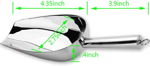 Kenbutsu Stainless Steel Ice Scoop 6 Ounces Set of 2, 8.25 Inch Small Metal Food Scoops for Kitchen Party Bar Wedding, Durable & Heavy Duty, Mirror Finish & Anti Rust, Dishwasher Safe.